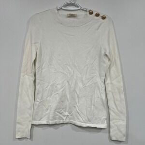L'Agence Womens Sweater XS White Ribbed Long Sleeve Crewneck Button Knit Soft